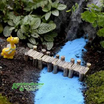 1pc Fairy miniatury ogrodowe rzemiosło dekoracyjne szary żółty drewniany most miniaturowe figurki wróżek żywica Bonsai mikro element dekoracji krajobrazu tanie i dobre opinie CN (pochodzenie) Z żywicy