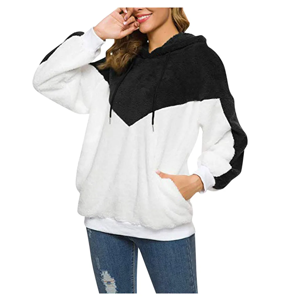 

Women's Hoodies Hip Hop Loose Fuzzy Pullover Sweatshirt Soft Fleece Faux Fur Pullover Drawstring Sudaderas Para Mujer #T