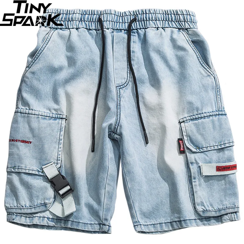 Мужские джинсовые шорты в стиле хип-хоп Харадзюку, шорты-карго с коротким карманом, шорты для бега, уличная одежда, летние мешковатые короткие свободные хлопковые спортивные штаны большого размера