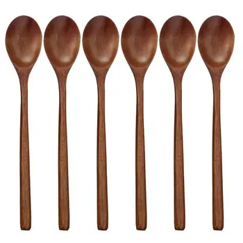 

Wooden Spoons, 6 Pieces Wood Soup Spoons for Eating Mixing Stirring Cooking, Long Handle Spoon with Japanese Style Kitchen Utens