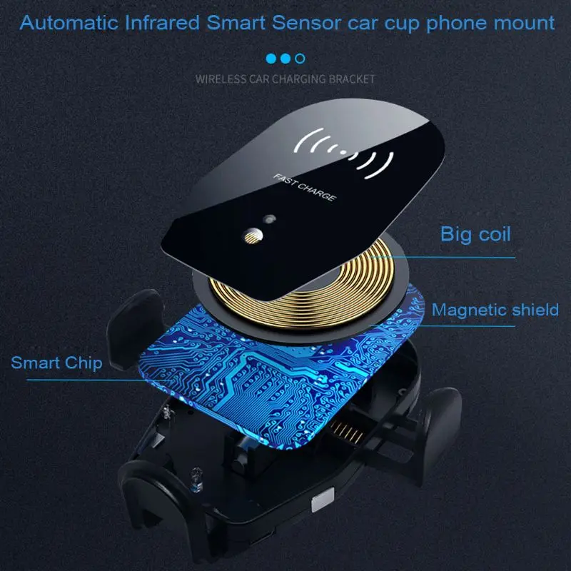 

Infrared Sensor Automatic Clamping 10W Car Cup Qi Wireless Charger Phone Mount AXYF
