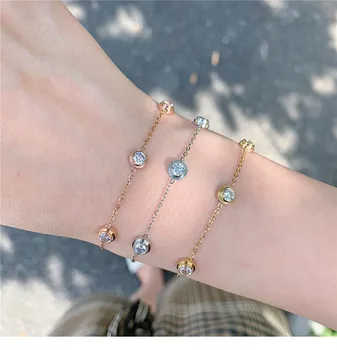 

YUN RUO Luxury Five Zircon Stone Bracelet Woman Birthday Gift Rose Gold Color Fashion Titainum Steel Jewelry Not Fade Drop Ship