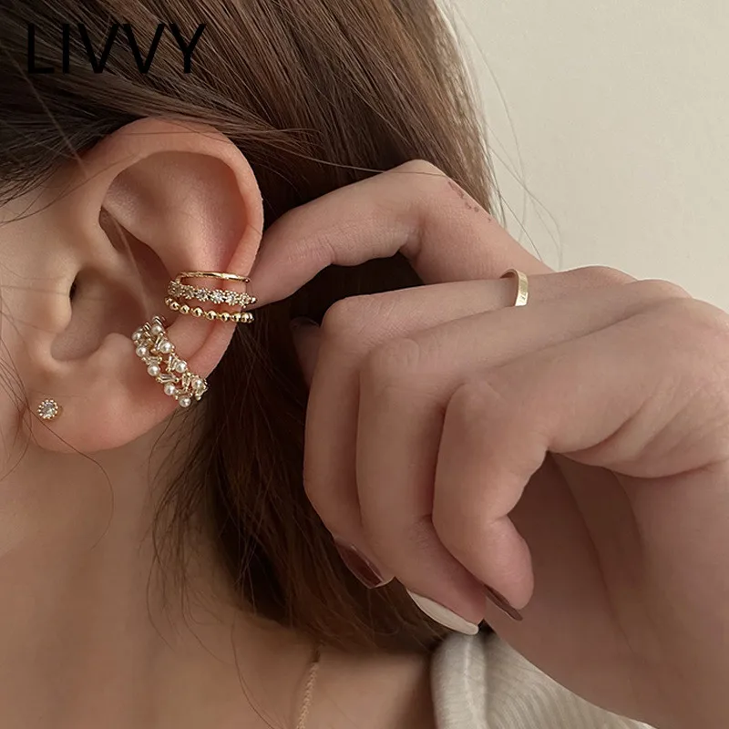 Double layer Pearl Clip Earrings For Women Jewelry Gifts