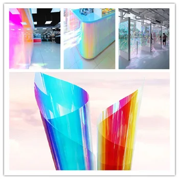 

SUNICE Self-adheisve Decoration Home Glass Rainbow Effect Decorative Window Film Dichroic Iridescent Two Color A4 Sheet Pack