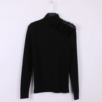 

Runway Lace Up Knitted Sweater Women Long Sleeve Tie Up Slim Ladies Pullover Jumper Autumn Winter Solid Off Shoulder Top Female