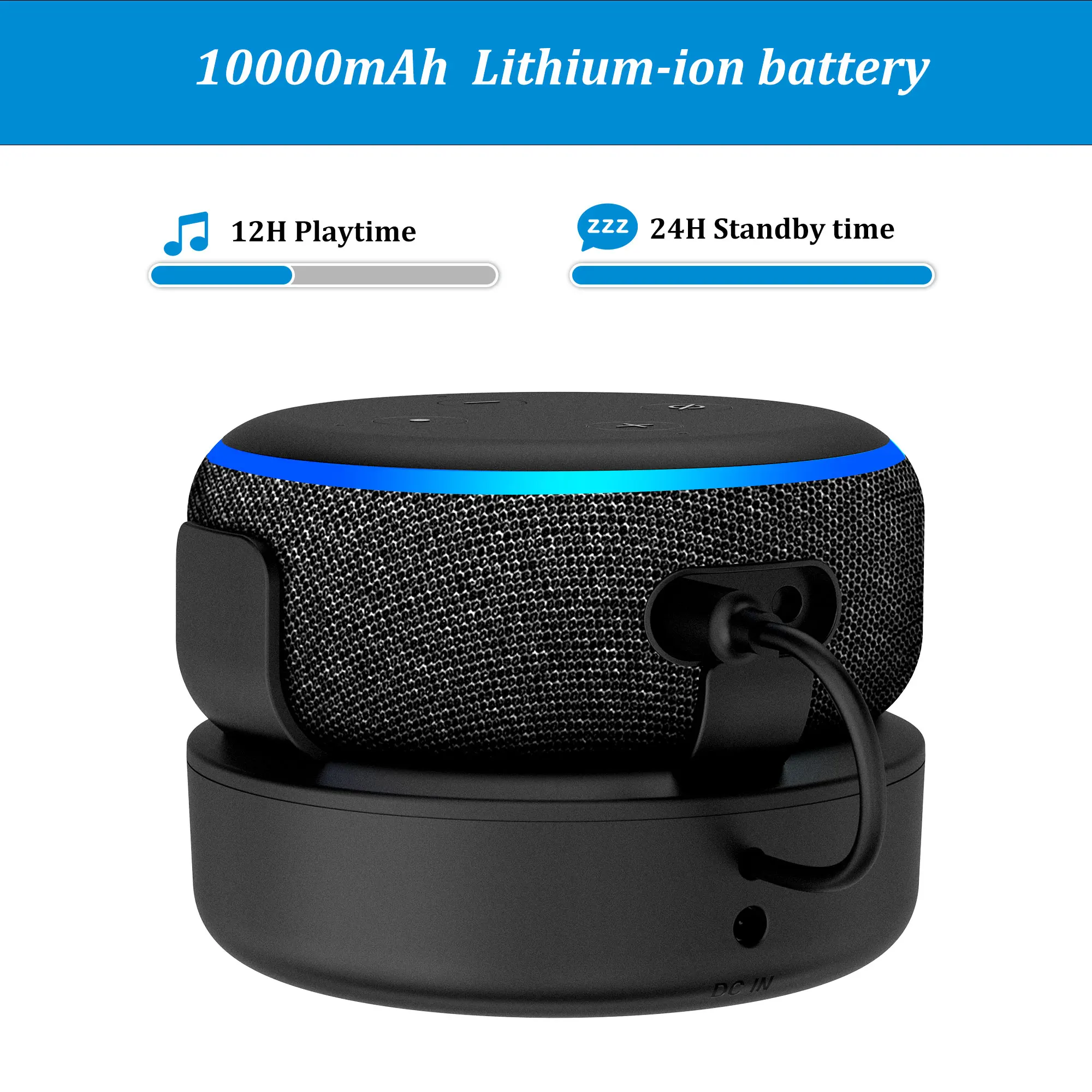 Battery Base Stand For Alexa Echo Dot 3 3rd Generation Smart Speaker  Wireless Charging Portable Power Bank Holder Black 10000mAh