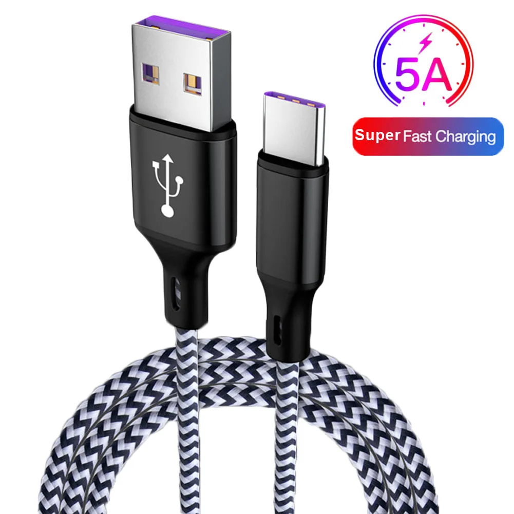 Jetjoy Nylon Braided 5A Surper Fast Charging Type C USB Data Charger Charge Cable Durable For Huawei P30 Pro Wholesale 50 Pcs