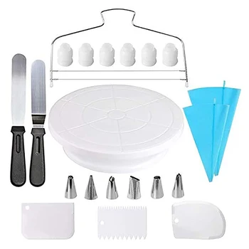 

20 Pcs Cake Decorating Kit Supplies with Cake Turntable Cake Stand 12 Piping Tips-Dropship