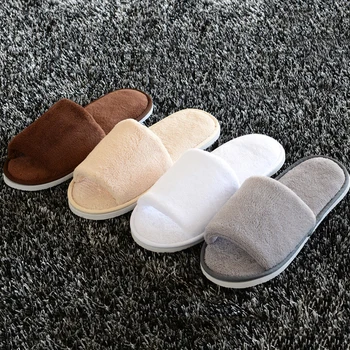 

Winter Solid Non-Slip Women Slippers Coral Velvet Slippers Non-disposable Flat Home Hospitality Slippers Unisex High Quality