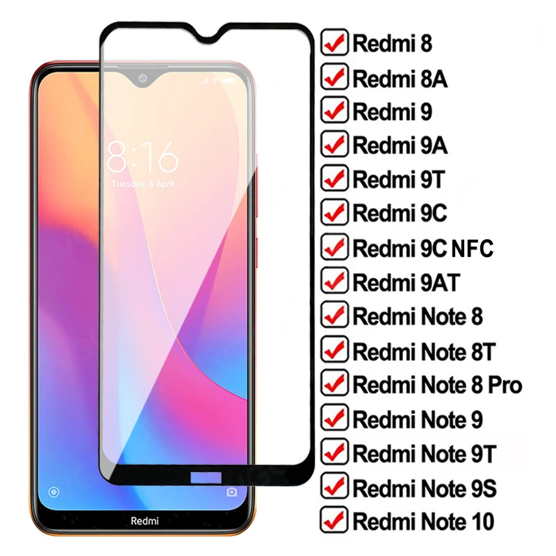 9D Protection Glass For Xiaomi Redmi 8A 9A 9AT 9C NFC Tempered Screen Protector Redmi Note 8 9 10 Pro 8T 9T 9S Protective Film best screen guard for mobile