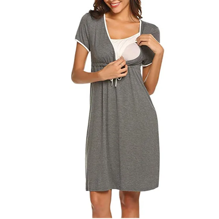 Летняя одежда для беременных и кормящих женщин платье Модная однотонная, с приметанными оборками многофункциональная мама платье с короткими рукавами