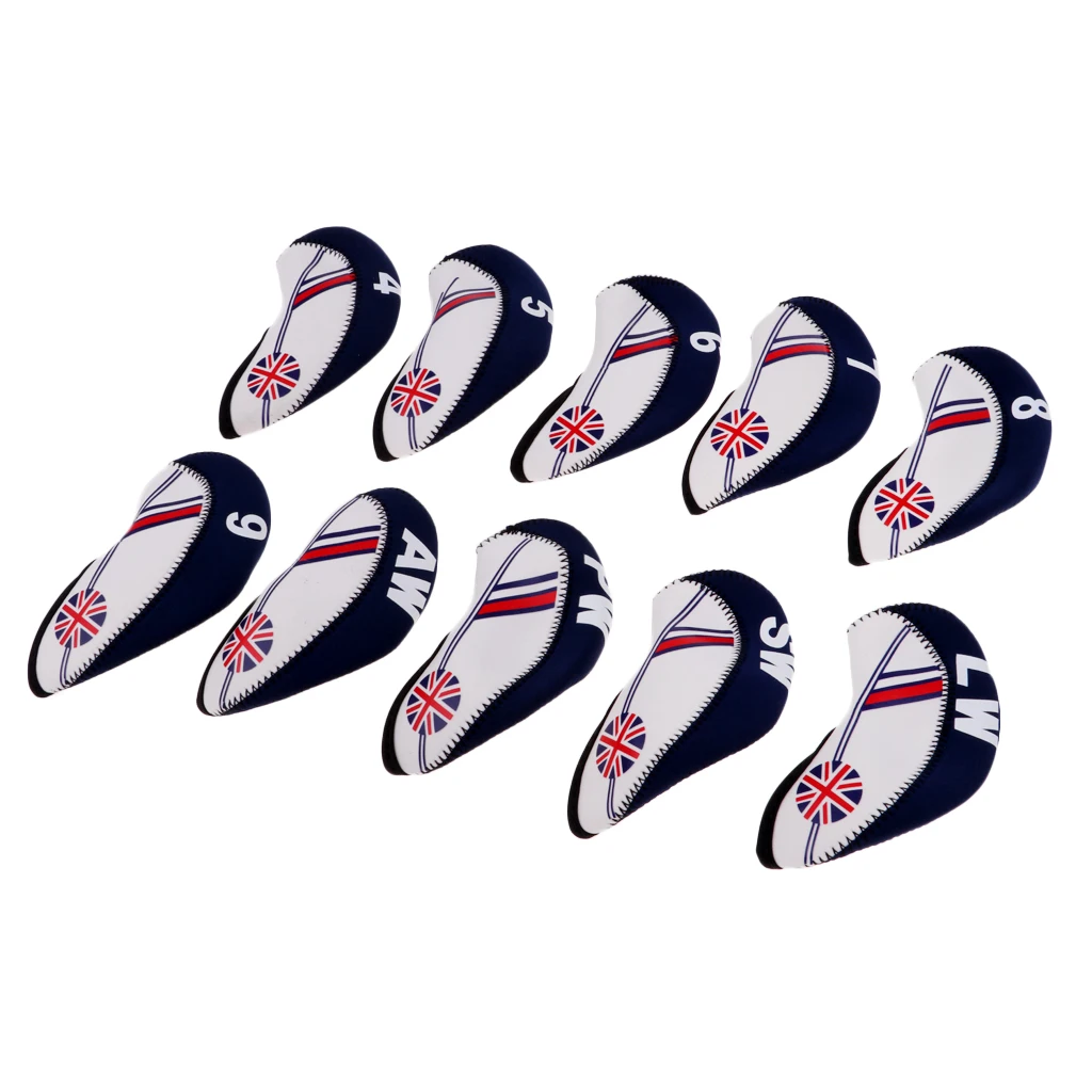 10pcs Golf Headcovers Head Covers Golf Club Protectoive Case Neoprene Head Cover Iron Protect The Union Jack