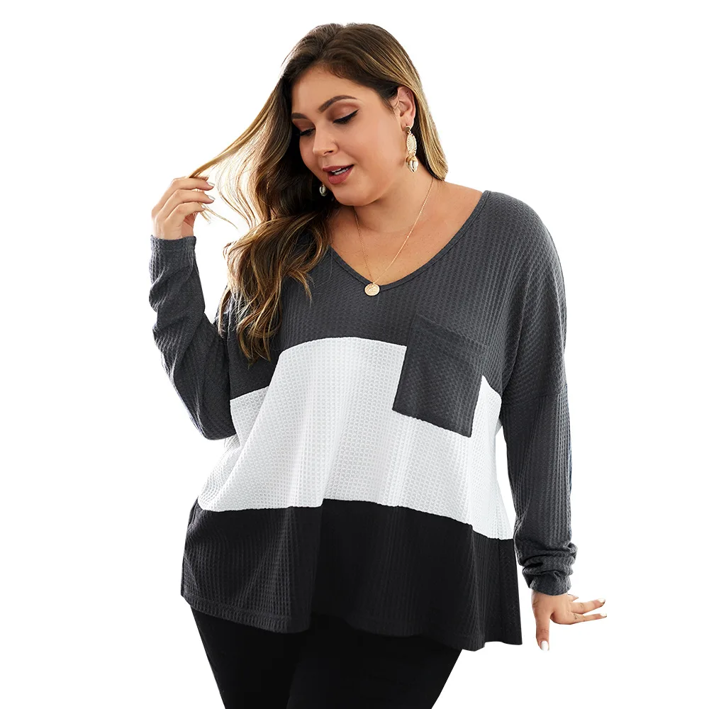 WHZHM Autumn Thin Sweater Femme Colorful Plaid Deep V-Neck Loose Knitted Pockets Patchwork Long Sleeve Casual Pullovers Ladies | Женская
