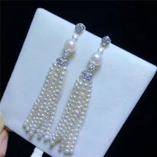 

Jewelry 4'' 3-5MM Natural White Pearl CZ Earrings