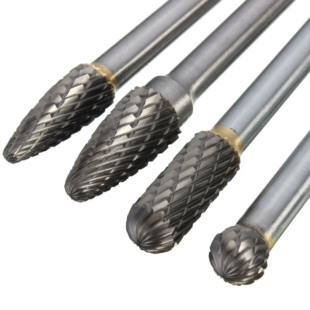 4Pcs Carbide Set Rotary Tool Safe Long Reach Milling Double Cut Polishing Bit Tungsten Steel Efficient Burr Professional