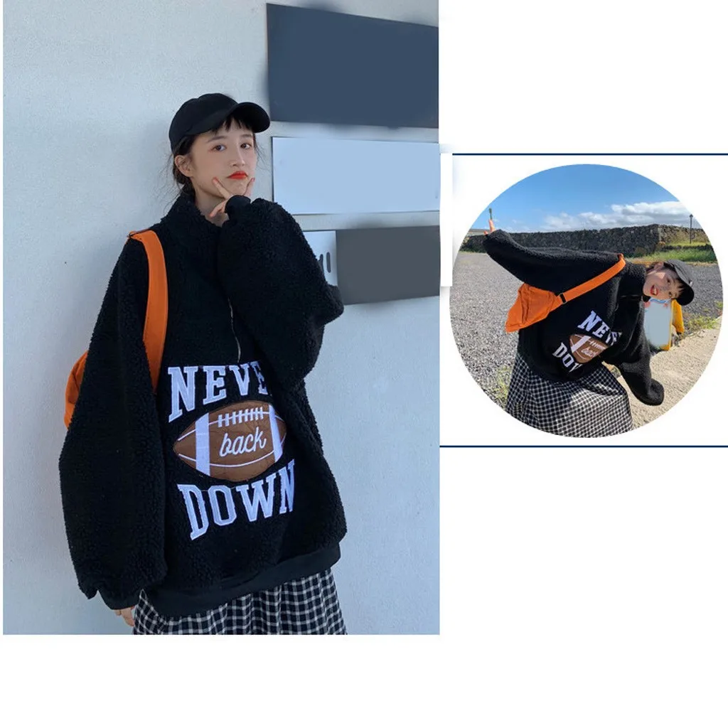 Fashion Women Warm Winter letter Print Sweatshirt Hooded Long Sleeve O-Neck Ladies' tops Gothic Warm Winter women top Boho