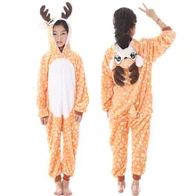 Детские пижамы для девочек, комбинезон в виде животных Kigurumi, детская одежда для сна с капюшоном, зимняя Фланелевая пижама с рождественским оленем, динозавром, Банни