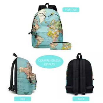 

2pcs World Map Printing Backpack Laptop Daypack Bookbag with Pencil Case Set 23GE