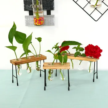

Plant Containers Concise Design Table Desk Test Tube Glass Hydroponic Translucidus Vase Flower Plant Pot Wooden Tray Home Decor