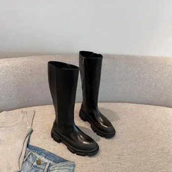 

2020 Luxury Women Genuine Leather Boots Fashion Women Platform Black Boots Designer Brand Handmade Autumn Winter Flats Sexy Shoe