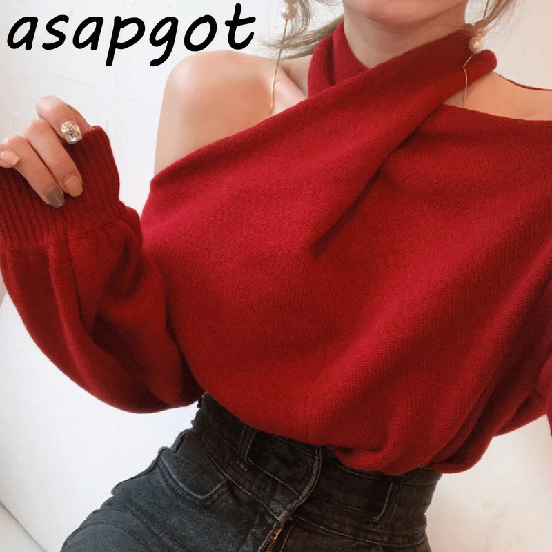 Asapgot сексуальный красный вязаный свитер с перекрещивающимися бретелями и