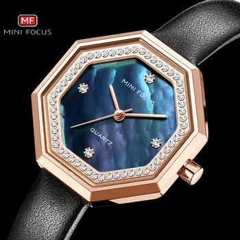 

MINIFOCUS Women Quartz Watches Top Brand Luxury Diamond Creative Polygon Dial Leather Strap Fashion Elegant Lady Watch Clock
