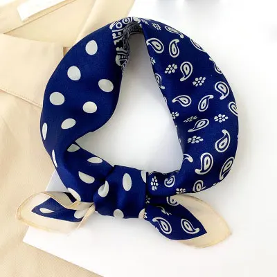100% Pure Silk Square Scarf Women Dot Print Neckerchief Bandana