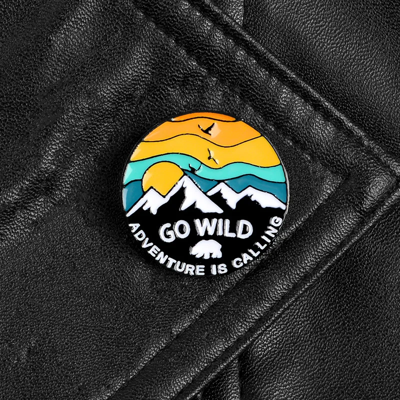 Cartoon Badges Sunset Snow Mountain Bird Brooches for Women Creative Adventure Pins Jewelry Enamel Pin Backpack Bag Accessories