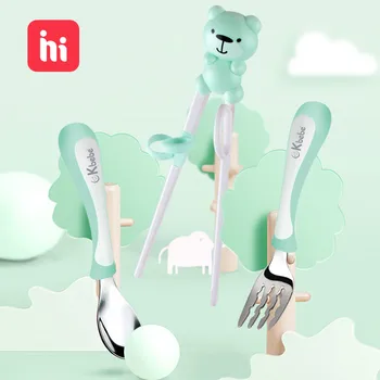 

Baby Spoon Baby Learn To Eat Training Chopsticks Fork Set Newborn Child Tableware Food Supplement Bowl Stainless Steel kids