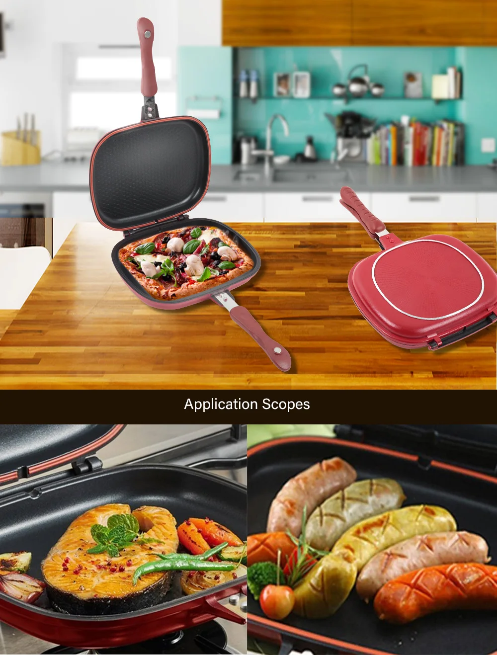 Double-Sided Frying Pan Cookware Suitable For Home Outdoor Barbecue Non-Stick Barbecue Cooking Tool Stable Durable And Reliable