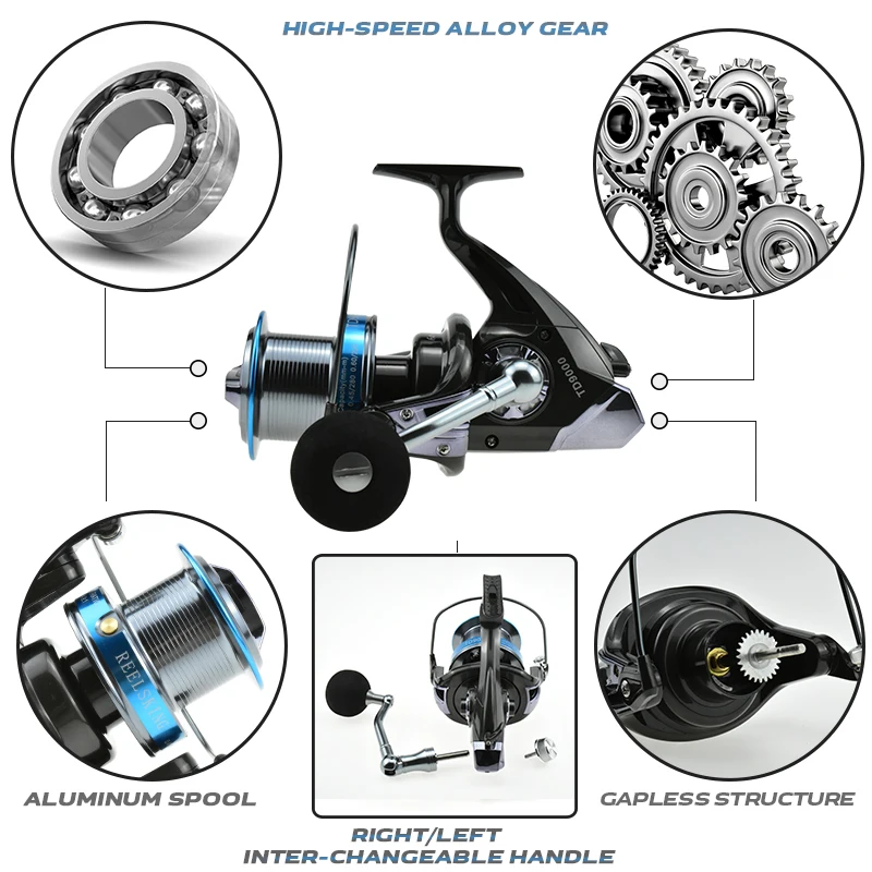 Spinning Fishing Reel 8000 9000 Series 14+1BB 4.9:1 Gear Ratio