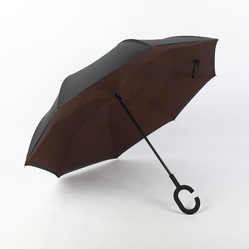 Fancytime Зонт от обратного дождя для женщин складной двухслойный для мужчин самостоящий женский зонтик перевернутый Ветрозащитный зонты - Цвет: Coffee