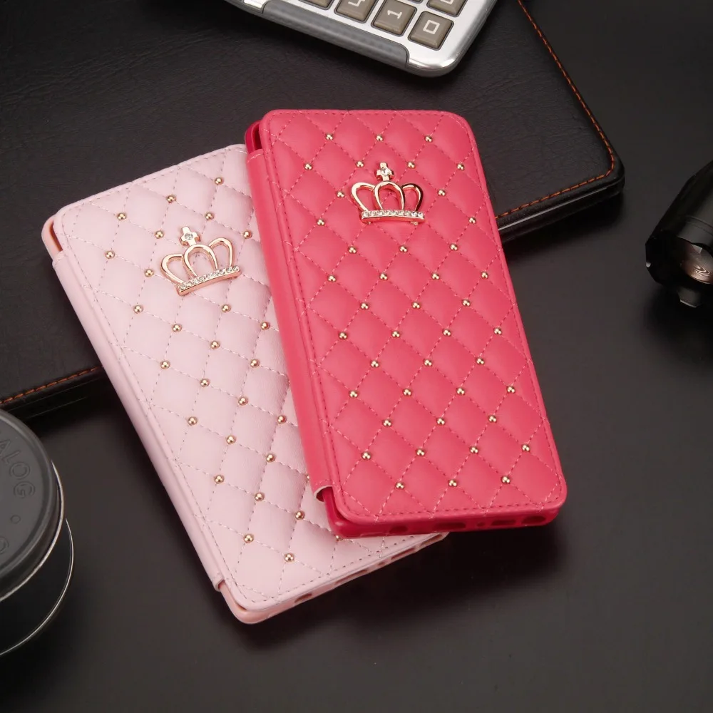 Leather Wallet Card Flip Cover For Samsung S21 S22 S10 A53 S8 S9 S20 FE 5G ULTRA Plus Crown drill Phone Case For Note 8 9 coque kawaii phone case samsung