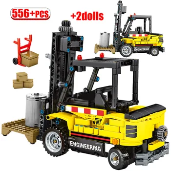 

City Engineering Forklift Truck Building Blocks For Technic Car Excavator Construction Vehicle Bricks Toys for Children