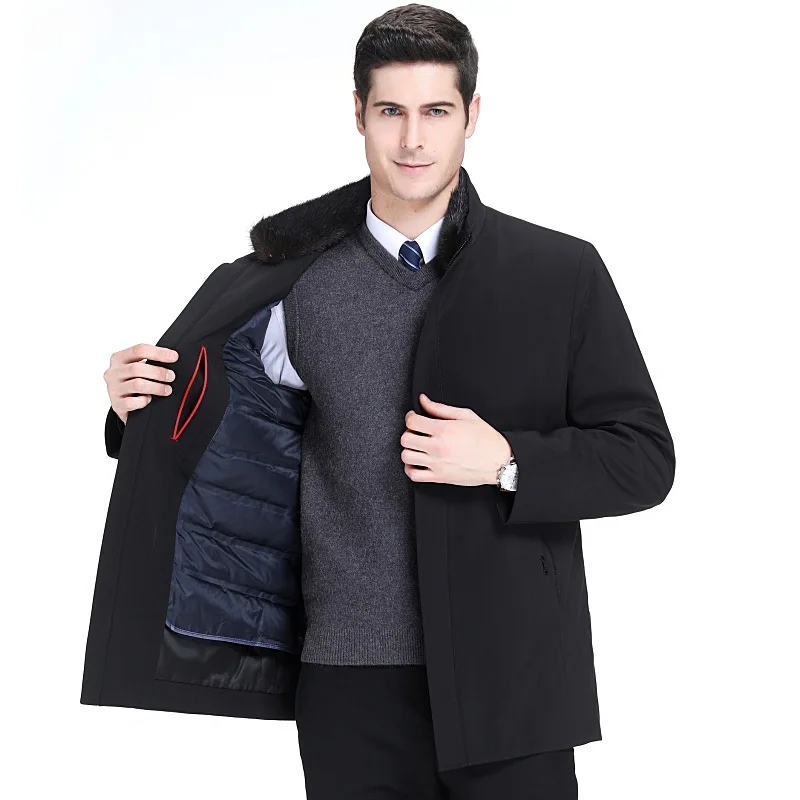 Top Grade Middle-aged MEN'S down Jacket Men's Thick Warm Mink Fur Stand Collar Business MEN'S Coat Men's Mid-length