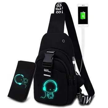 

Luminous Chest Bag for Unisex travel bag sac a main Young men Anti-theft Security charging Canvas Bag teenager Crossbody bag set