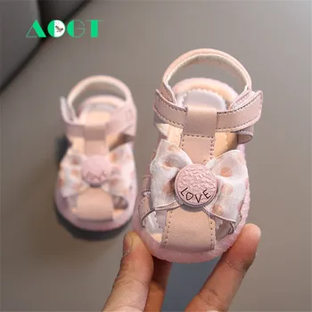 

AOGT 2020 Summer Infant Shoes 0-3 Year Princess Sandals Baotou Cutout Bow Soft Leather Non-slip Baby Girl Sandals