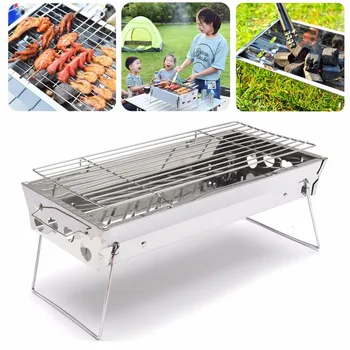 

45x22cm Picnic BBQ Charcoal Grills Stainless Steel BBQ Grill Folding BBQ Barbecue Accessories Charcoal Camping Grill