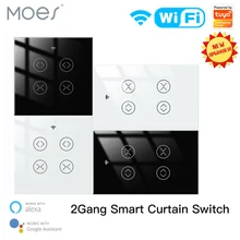 Moes Tuya Smart Life WiFi 2 Gang Double Curtain Blind Switch for Roller Shutter Electric Motor With Google Home Alexa Voice