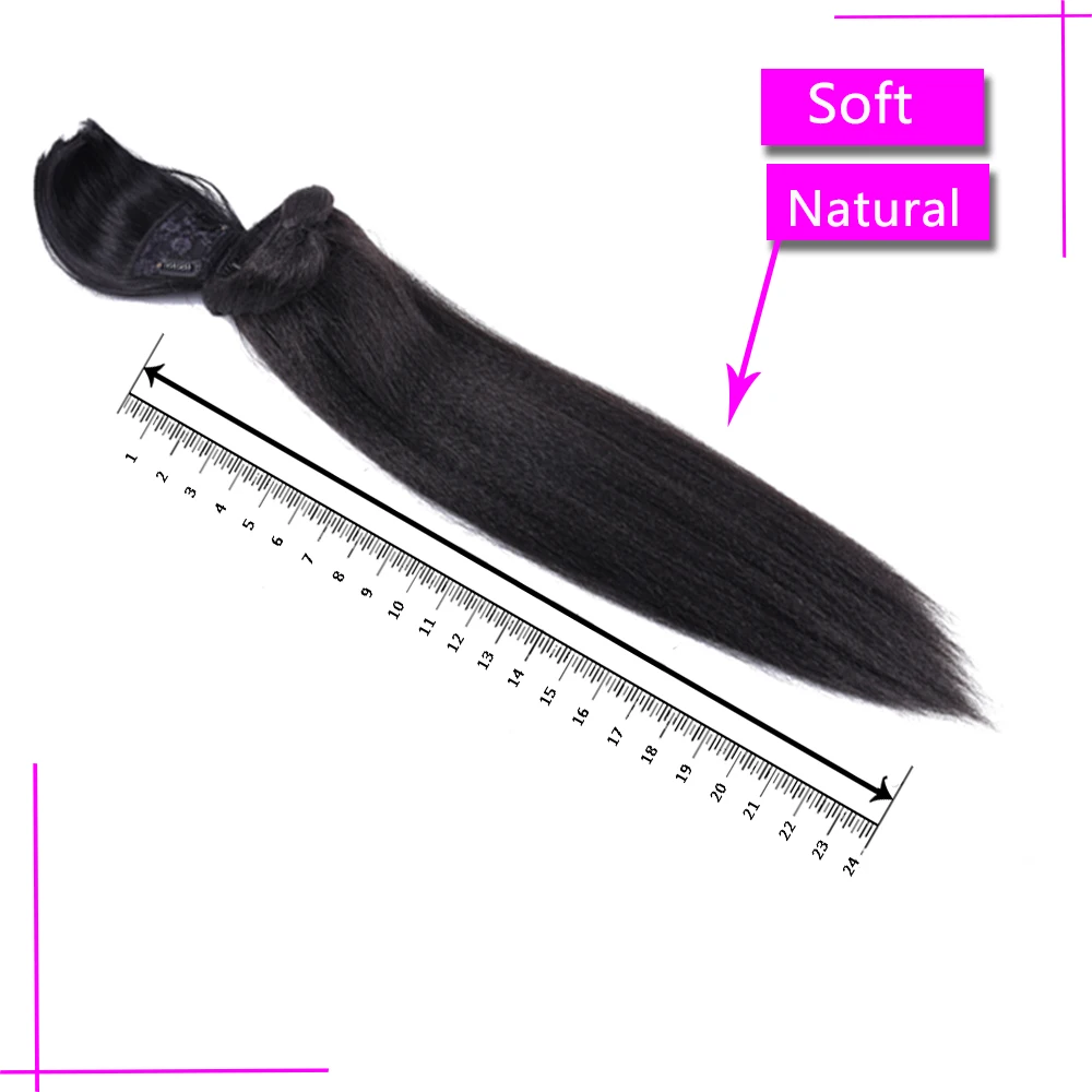 Long Kinky Straight Hair Ponytail With Bangs Fake Hair Bun And Bang Set Synthetic Pony Tail For Women Clip In Extensions