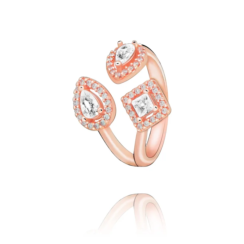 Женское Открытое кольцо из серебра 100% пробы с геометрическим рисунком |