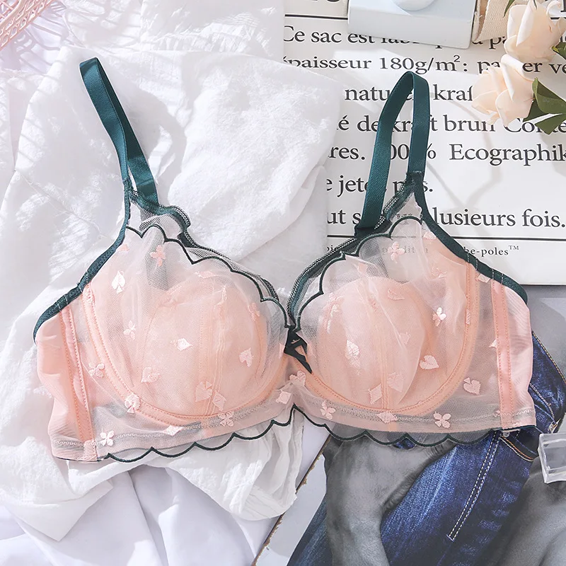 Transparent Ultra-thin Crystal Cup Lingerie Panty Embroidered Lace  Underwear Ladies Small Bralette Gathered Steel Ring Bra Set - Bra & Brief  Sets - AliExpress