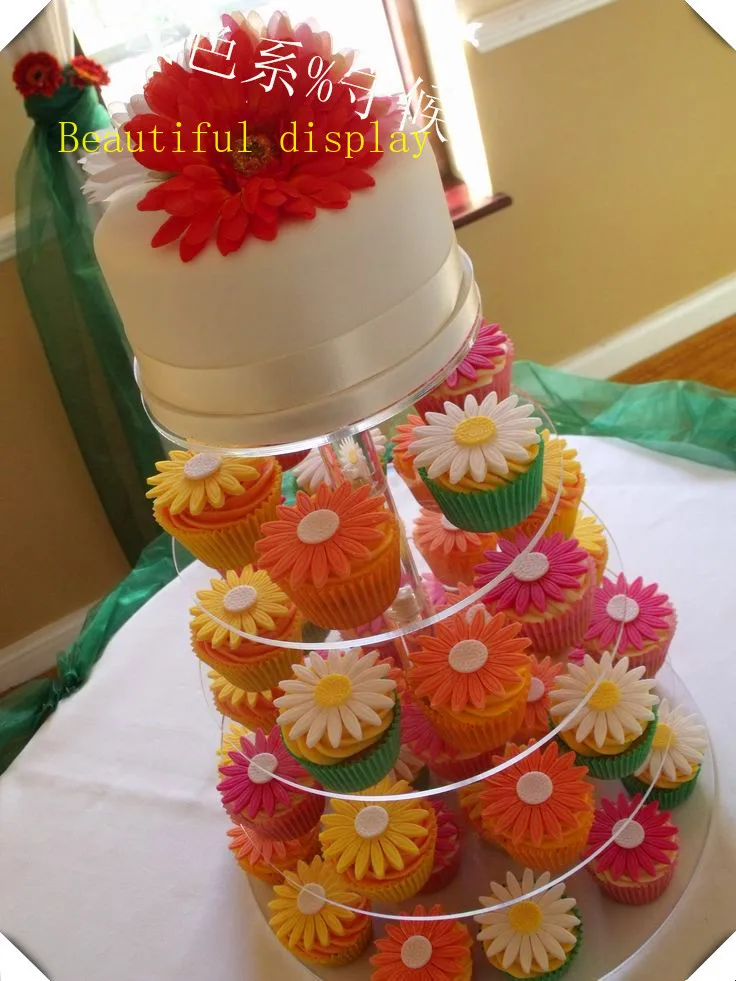 

Круглая прозрачная 5 ярусная круглая Свадебная акриловая подставка для кексов с деревом и башней, дисплей для торта, десертная башня (5ZJR)