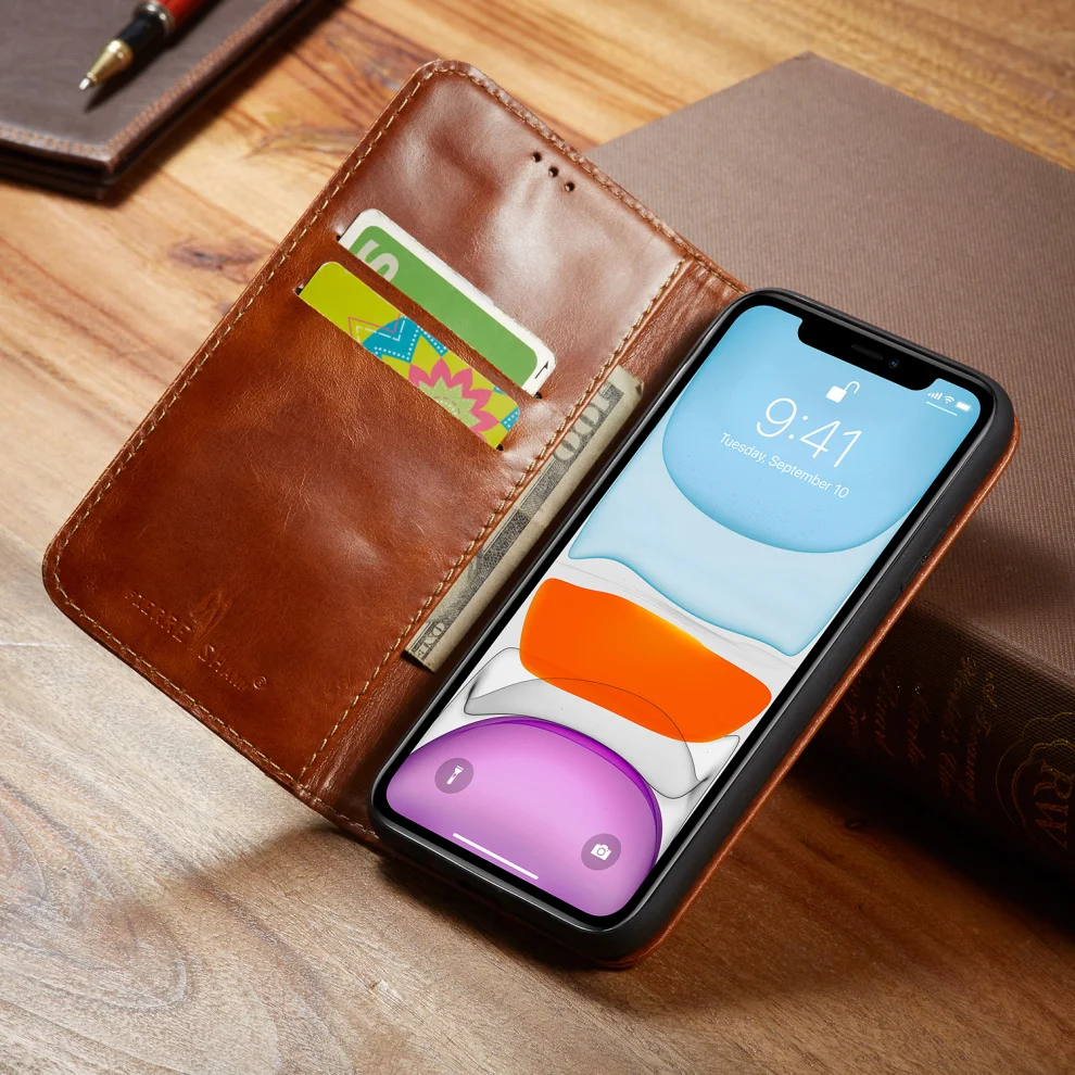 Vintage Genuine Leather Case For iPhone 11/ Pro/ Max Luxury Wallet Case Card Slots Stand Holder Magnetic Flip Cover For iPhone11