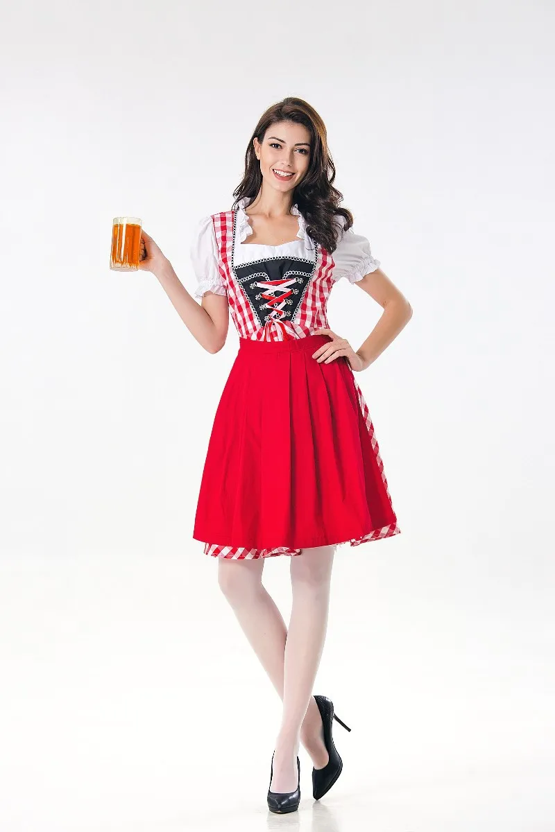 Немецкое Пиво oktoberfest девушка костюм женщины баварские Традиционные национальные костюмы бар официант красный хлопок клетчатое платье