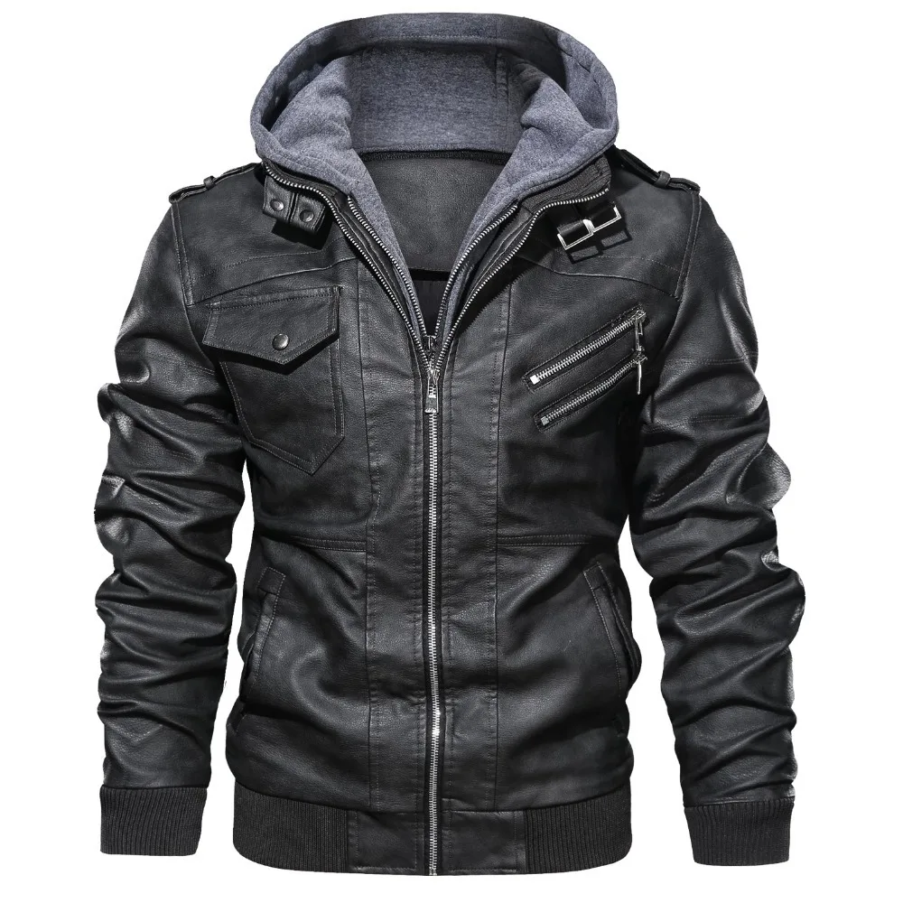 Мужская кожаная байкерская куртка veste cuir Повседневная с капюшоном 4XL на осень и