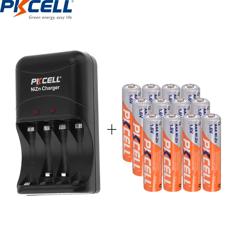 12PCS  NIZN battery 1.6V AAA 900mwh pile rechargeable battery AAA cell and NI-ZN battery charger for AA/AAA batteries  PKCELL