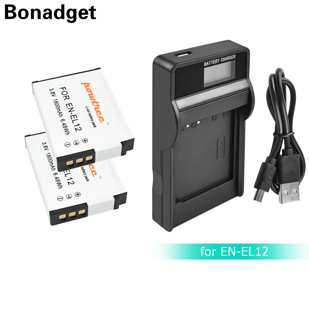 

Bonadget 1800mAh EN-EL12 EN EL12 Battery Charger For Nikon S610 S610c S620 S630 S710 P300 P310 P330 S6200 S9400 Camera Battery