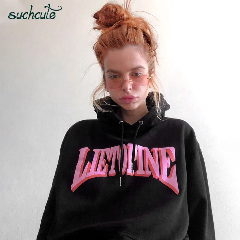 

SUCHCUTE Women Hoodies Hat Letter Print Hoodie Causal Overalls Gothic Women's Tops Kpop Autumn 2019 Moletons Streetwear Female Punk Sweatshirt Moletom Tumblr Harajuku Stranger Things Polerones Frida