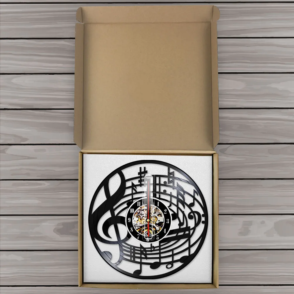 СВЕТОДИОДНЫЙ ночник в стиле рок-н-ролл с музыкальной нотой, настенный светильник с тройными клифами, выполненный из настоящей виниловой пластинки, тихие часы с разверткой, reloj de pared
